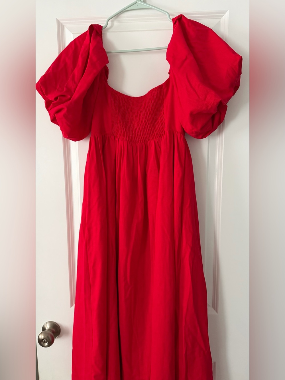Worth Collective Hamilton Red Puff-Sleeve Midi Dress - Picture 4 of 7